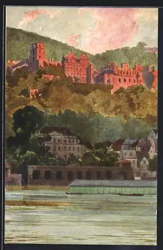 Künstler-AK Heidelberg, Das Schloss von der Hirschgasse gesehen