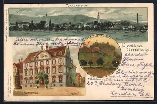 Künstler-AK Carl Münch: Offenburg, Schloss Ortenberg, Rathaus, Totalansicht