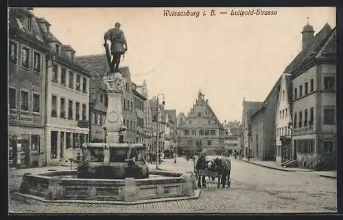 AK Weissenburg i.B., Fuhrwerk am Brunnen in der Luitpoldstrasse