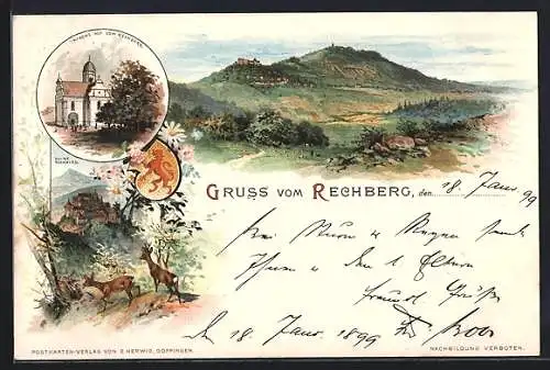 Lithographie Göppingen, Kirche auf dem Rechberg, Ruine