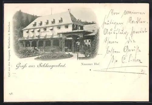 AK Schlangenbad, Hotel Nassauer Hof mit Garten