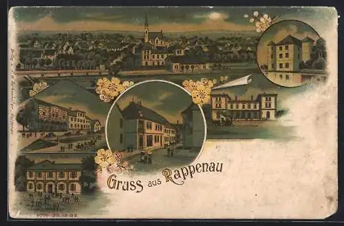 Lithographie Rappenau, Schweizerhaus, Schloss und Bahnhof