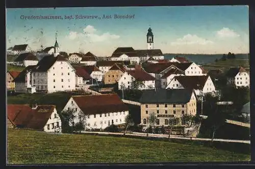 AK Grafenhausen / Schwarzwald, Ortsansicht mit Geschäftshaus F. Naegele