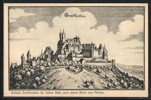 AK Greifenstein / Hessen, Schloss Greifenstein im Jahre 1640, nach Merian