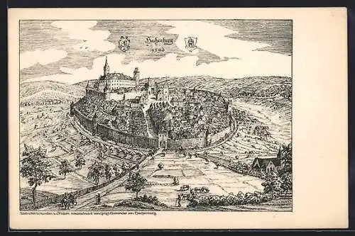 Künstler-AK Hachenburg /Westerwald, Gesamtansicht aus dem Jahre 1590