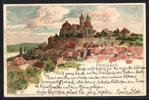 Künstler-AK C.Biese: Breisach, Ort mit Kloster von oben aus gesehen