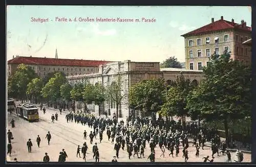 AK Stuttgart, Partie a. d. Grossen Infanterie-Kaserne m. Parade