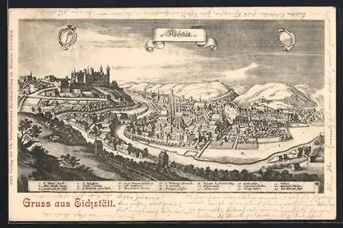 Künstler-AK Eichstätt, Totalansicht 1627