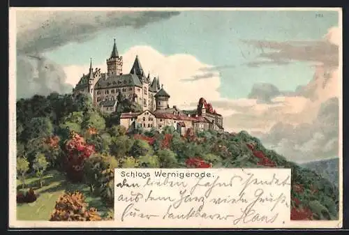 Lithographie Wernigerode, Schloss Wernigerode