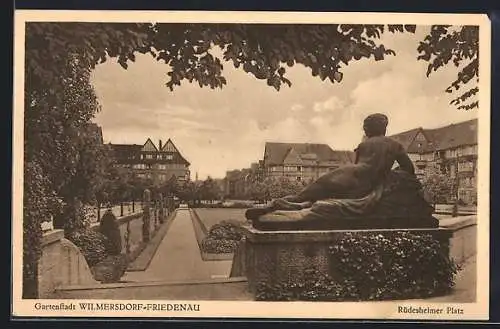 AK Berlin-Wilmersdorf-Friedenau, Rüdesheimer Platz mit Skulptur