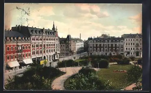 AK Riesa, Blick über den Kaiser Wilhelm Platz