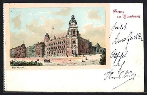 Lithographie Hamburg-Neustadt, Partie an der Hauptpost