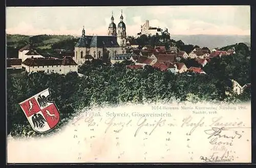 AK Gössweinstein /Fränk. Schweiz, Stadtpanorama mit Wappen