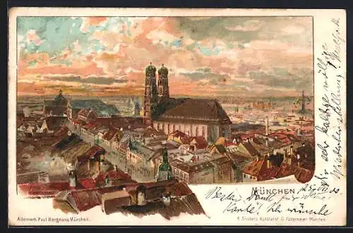 Lithographie München, Blick auf die Frauenkirche