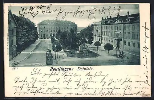 AK Reutlingen, Listplatz mit Denkmal