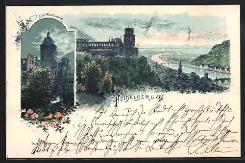 Lithographie Heidelberg, Der Altan, Panorama