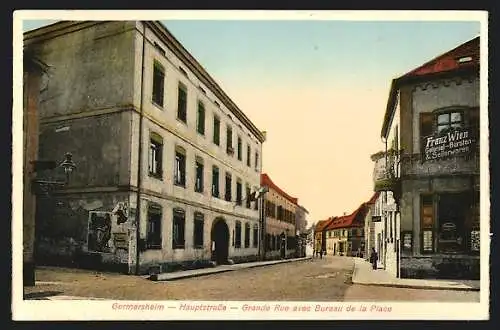 AK Germersheim, Blick in die Hauptstrasse, Geschäft Bürsten - Seiler - & Kolonialwaren Franz Wien