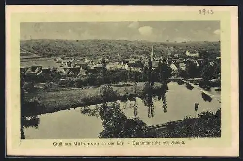 AK Mülhausen an der Enz, Gesamtansicht mit Schloss