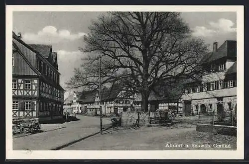 AK Alfdorf b. Schwäb. Gmünd, Strassenpartie mit Fachwerkhäusern