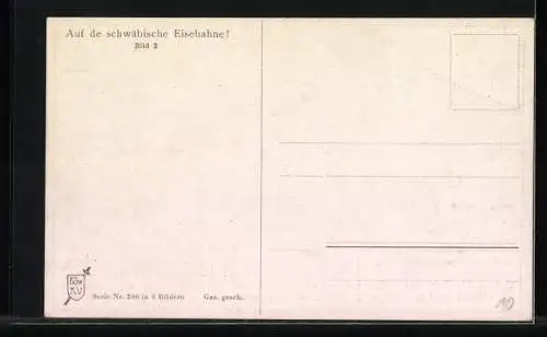 Künstler-AK Hans Boettcher: Auf de schwäbische Eisebahne..., Humor