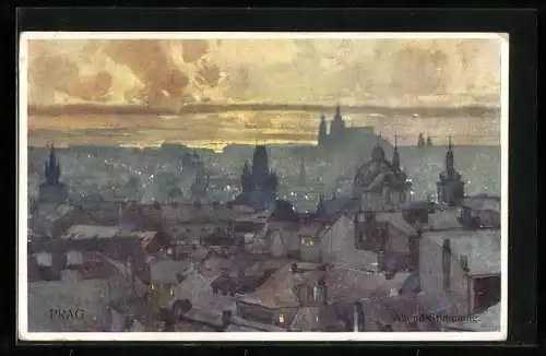 Künstler-AK Jaroslav Setelik: Prag, Abend-Stimmung