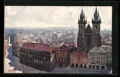 Künstler-AK Jaroslav Setelik: Prag, Teinkirche und rechte seite des Altstädter Rings