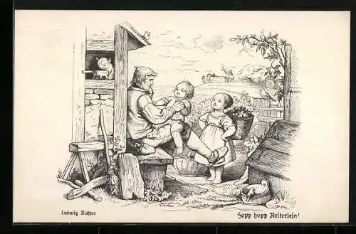 Künstler-AK Ludwig Richter: Vater mit seinem Sohn auf dem Schoss