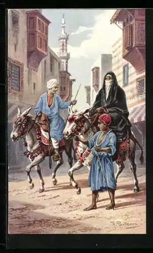 Künstler-AK Friedrich Perlberg: Orientalisches Volksleben, Eseljungen, Donkey drivers, Jeunes conducteurs d`ânes