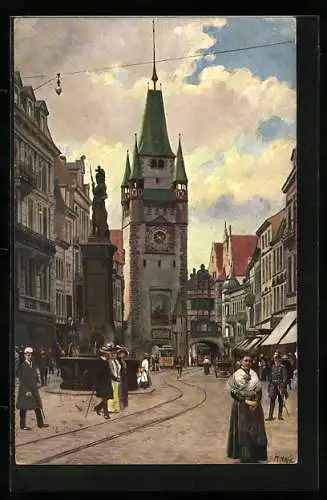 AK Freiburg i. Br., Kaiserstrasse mit Martinstor