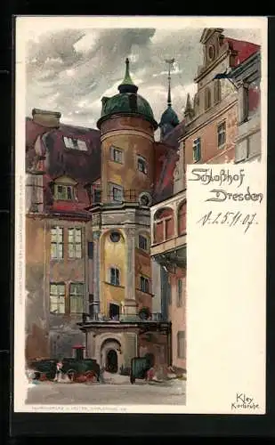 Künstler-AK Heinrich Kley: Schlosshof in Dresden