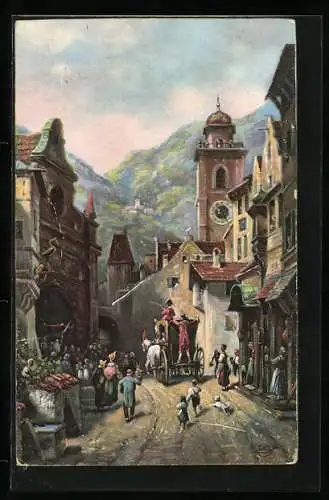 Künstler-AK Carl Spitzweg: Serenissimi Auffahrt, historisches Strassenleben