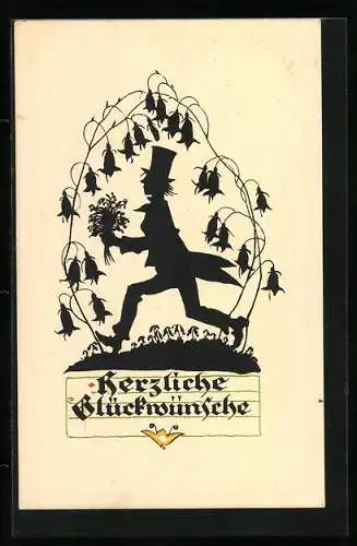 Künstler-AK Georg Plischke: Mann eilt mit Blumenstrauss über eine Wiese