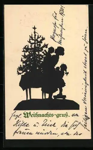 Künstler-AK Georg Plischke: Mutter mir Kindern am Weihnachtsbaum