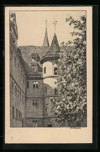 Künstler-AK Ubbelohde: Tübingen, Hof des Wilhelmstifts