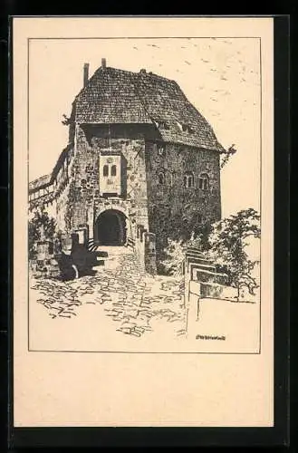 Künstler-AK Otto Ubbelohde: Wartburg, Burgtor von aussen