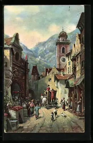 Künstler-AK Carl Spitzweg: Serenissimi Auffahrt, historisches Strassenleben