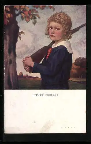 Künstler-AK Ludwig von Zumbusch: Unsere Zukunft, Junge mit Gewehr über der Schulter