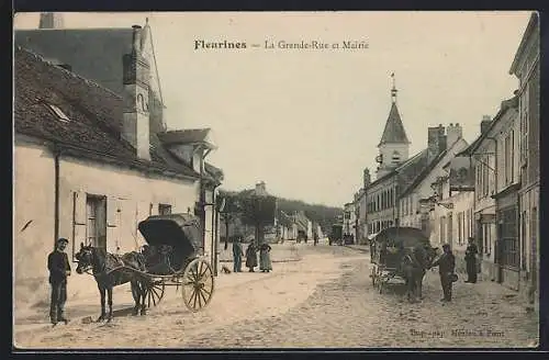 AK Fleurines, La Grande Rue et Mairie