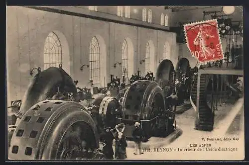 AK Beynon, Interieur de l`Usine electrique, Fabrikarbeiter im Turbinensaal