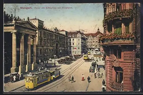 AK Stuttgart, Partie am Königsbau mit Hauptpost, Strassenbahn