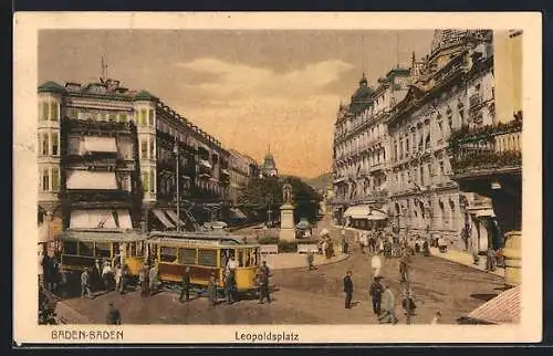 AK Baden-Baden, Blick auf den Leopoldsplatz mit Strassenbahn