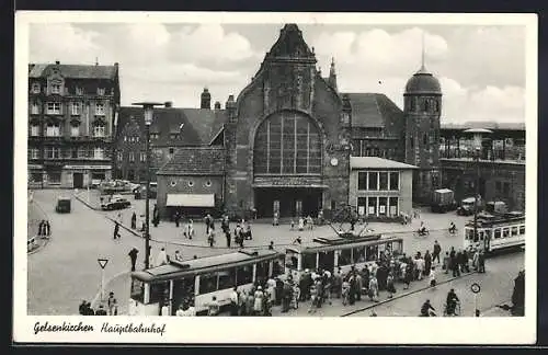 AK Gelsenkirchen, Hauptbahnhof mit Strassenbahn