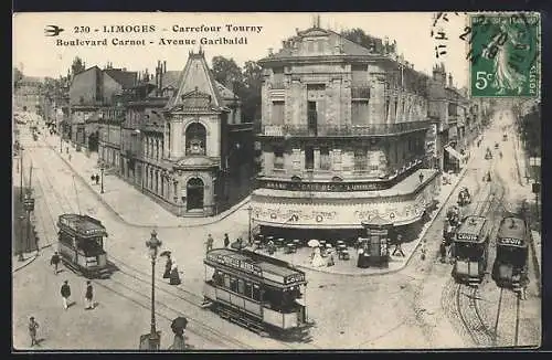 AK Limoges, Carrefour Tourny, Strassenbahn