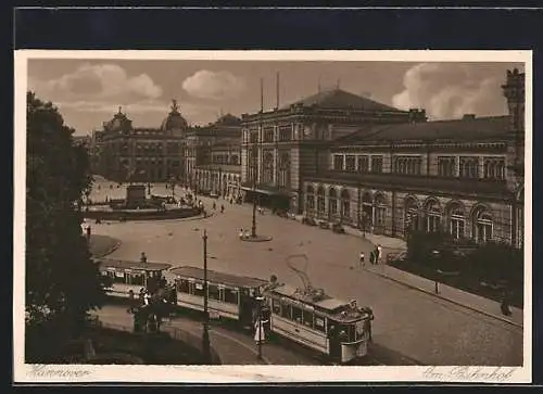 AK Hannover, Am Bahnhof, Strassenbahn