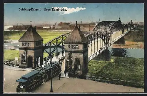 AK Duisburg-Ruhrort, Strassenbahn an der Neuen Ruhrbrücke