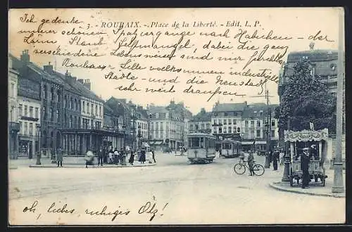 AK Roubaix, Place de la Liberté, Strassenbahn