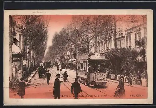 AK Nice, Avenue de la Gare, Strassenbahn