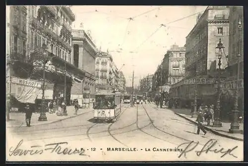 AK Marseille, La Cannebiere, Strassenbahn