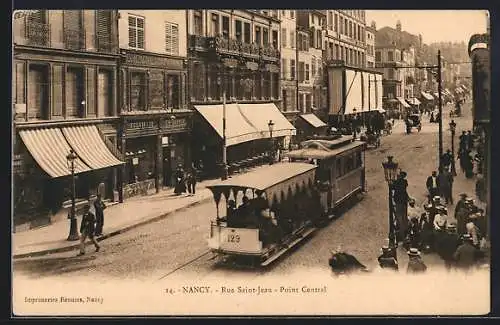 AK Nancy, Rue Saint-Jean, Strassenbahn