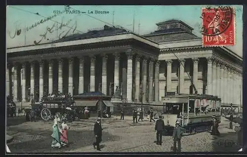 AK Paris, La Bourse, Strassenbahn